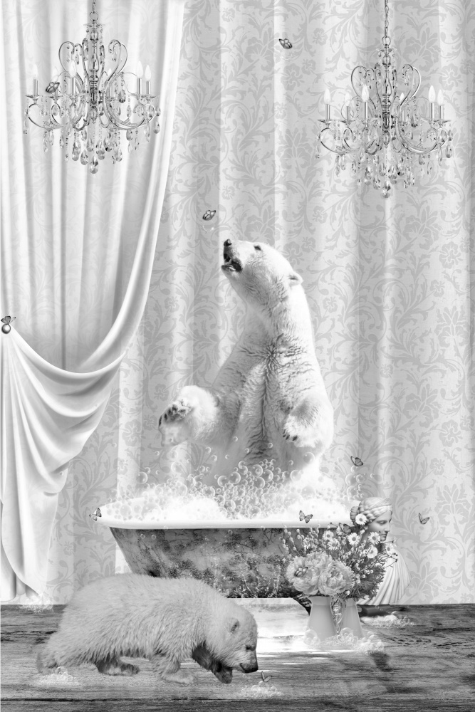 Polar Bears &amp; Bubbles Black &amp; White à Sue Skellern