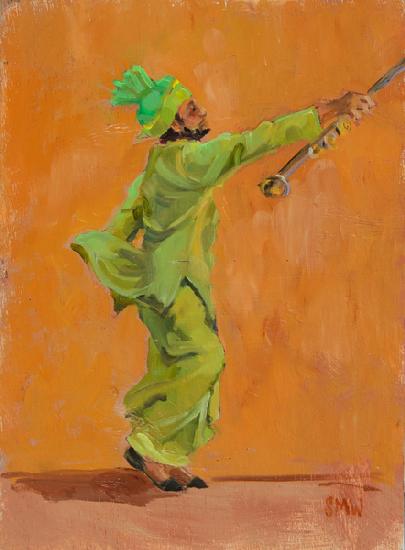 Indian green dancer with chimta