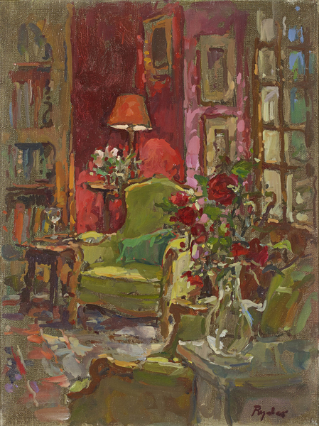 Red Wall, Red Roses à Susan  Ryder