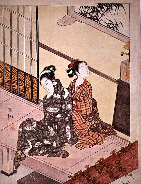 The Evening Bell of the Clock, one of a series of 'Eight Parlour Scenes', which translate the classi à Suzuki Harunobu