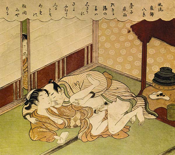 Two Lovers (Shunga - erotic woodblock print) à Suzuki Harunobu