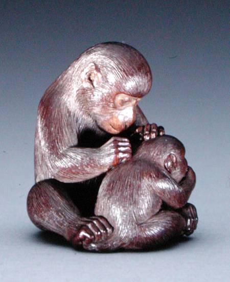 Netsuke depicting a mother monkey and her son à Suzuki Tokuku