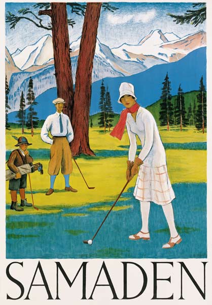 Poster advertising Samaden in Switzerland à École suisse, (20ème siècle)