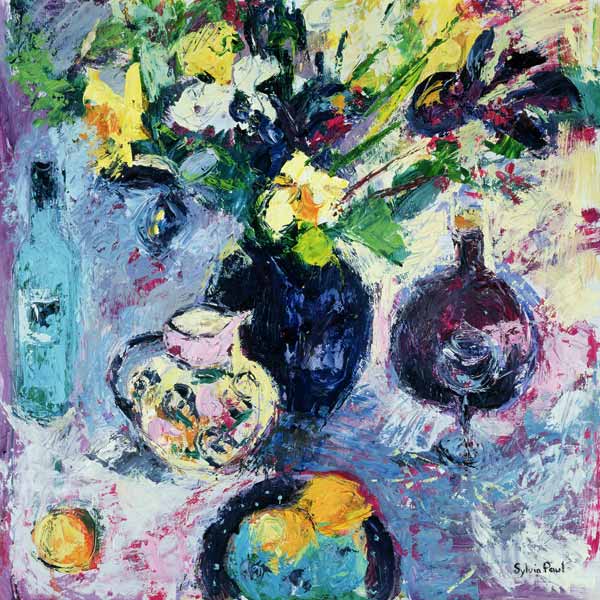 Still Life with Turquoise Bottle, 2002 (oil on canvas)  à Sylvia  Paul