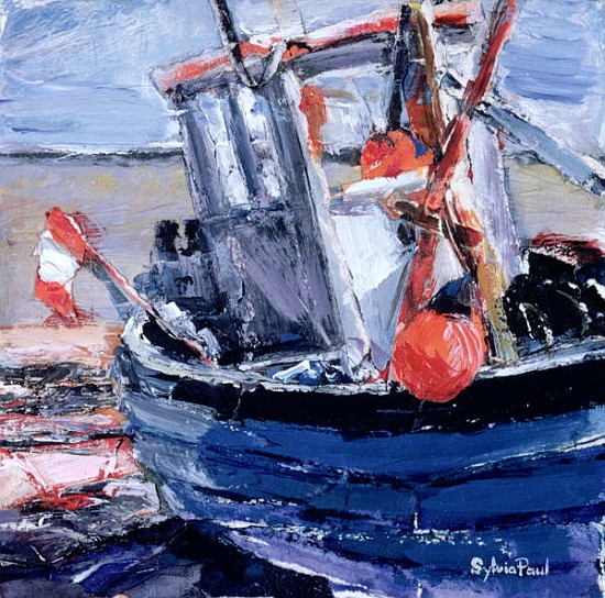 Boat with Red Buoy (mixed media and collage on paper)  à Sylvia  Paul