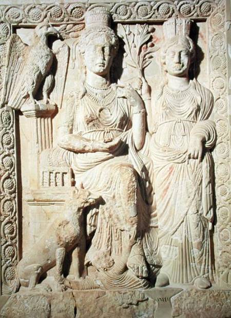 Relief depicting Princess Zenobia (d.p.272) and a female companion à École syrienne