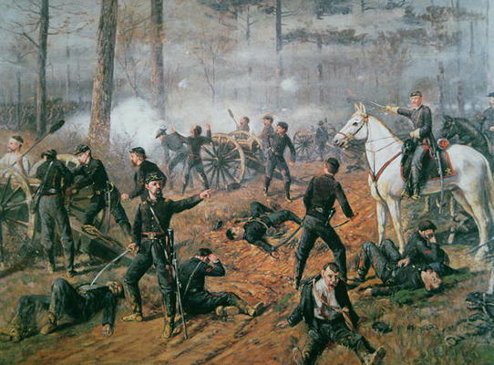 Captain Hickenlooper's battery in the Hornet's Nest at the Battle of Shiloh, April 1862 (colour lith à T. C. Lindsay