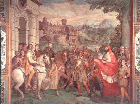 Charles V (1500-58) with Alessandro Farnese (1546-92) at Worms, from the 'Sala dei Fasti Farnese' (H à Taddeo & Federico Zuccaro ou Zuccari