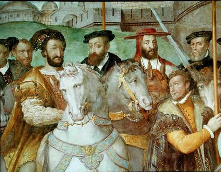 Detail from The Solemn Entrance of Emperor Charles V (1500-58), Francis I (1494-1547) and Alessandro à Taddeo & Federico Zuccaro ou Zuccari
