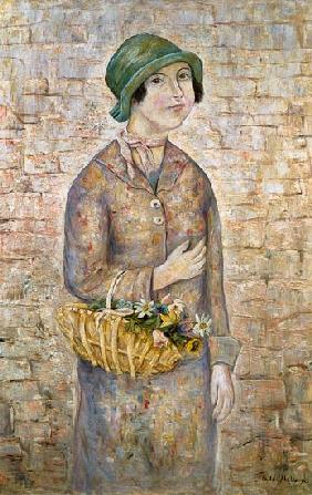 A Girl with a Basket of Flowers
