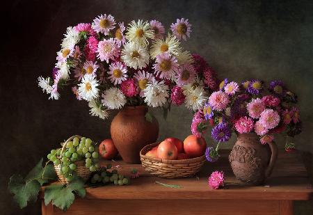 Still Life with Asters and Grapes