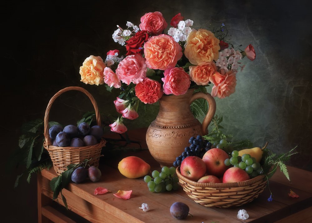 Still life with flowers and autumn fruits à Tatyana Skorokhod (Татьяна