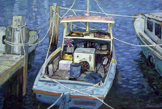 Old Fishing Launch at the Wharf, 1988 (oil on canvas)  à Ted  Blackall