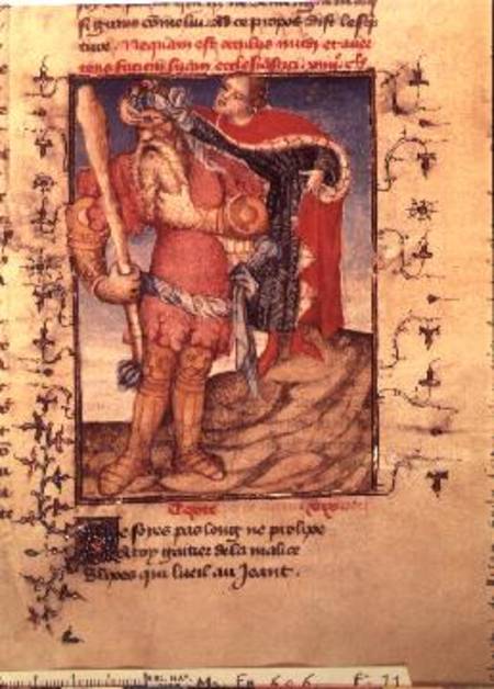 Fr 606 f.11 Ulysses piercing the eye of the Cyclops, from the L'Epitre d'Othea à the Epitre Maître