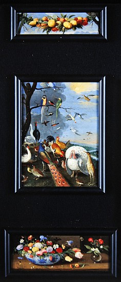 Still life tableaux - garland of fruit, various birds, bouquets à l'Ancien Kessel Jan van