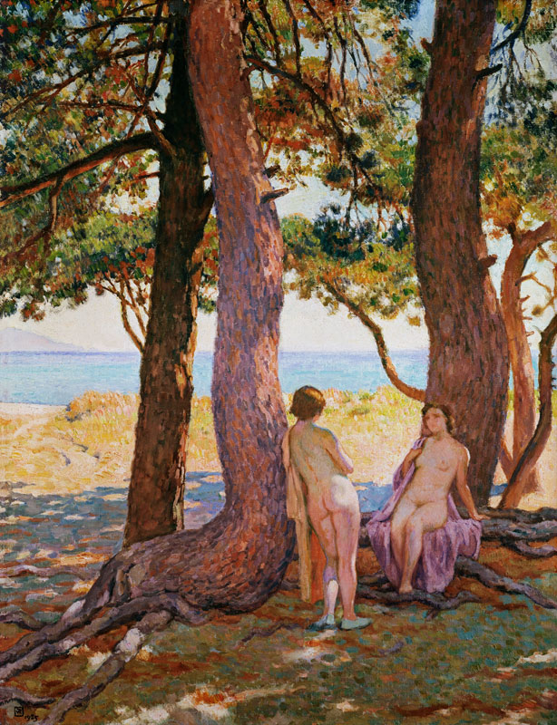deux nus féminine sous des pins à Theo van Rysselberghe