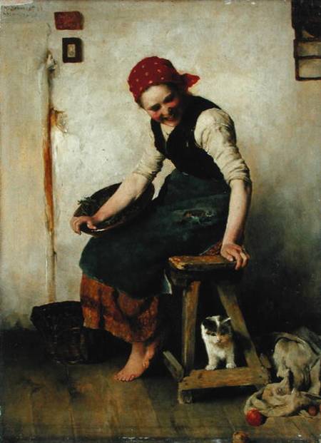 Young Girl with a Cat à Theodor Schmidt