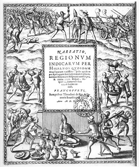 Bartholome de Las Casas (1474-1566) condemning the cruel treatment of the Indians the Conquistadors, à Theodore de Bry