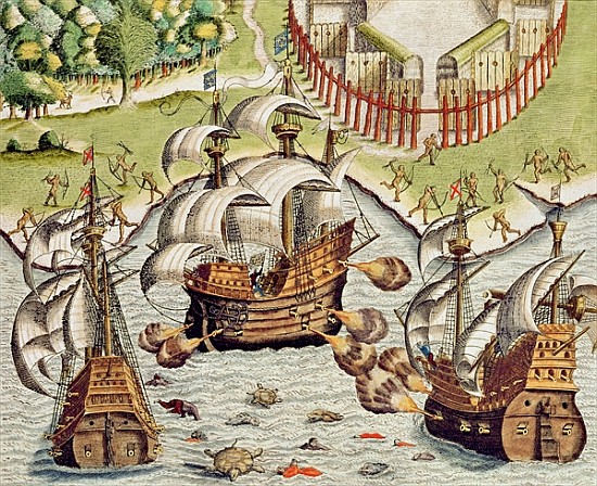 Naval Battle between the Portuguese and French in the Seas off the Potiguaran Territories, from ''Am à Theodore de Bry