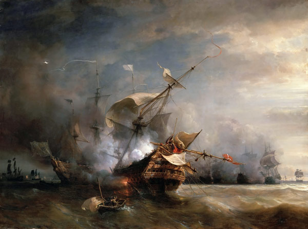The naval Battle near Lizard Point, Cornwall on 21 October 1707 à Théodore Gudin