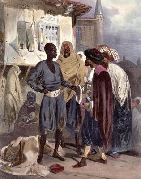 The Slave Market at Ak-Hissar, Turkey, c.1830-35 (colour litho)