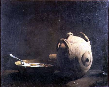 Still life with eggs on a plate à Théodule-Augustin Ribot
