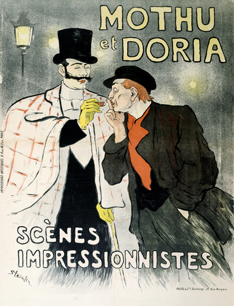 Reproduction of a poster advertising 'Mothu and Doria'in impressionist scenes à Théophile-Alexandre Steinlen