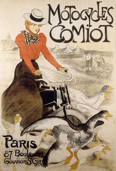 An advertising poster for 'Motorcycles Comiot' à Théophile-Alexandre Steinlen