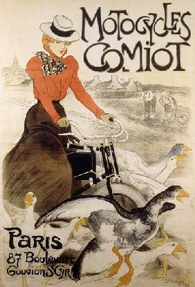An advertising poster for 'Motorcycles Comiot'