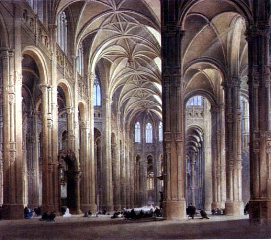 The Interior of St. Eustache, Paris, 19th century à Thomas Allom