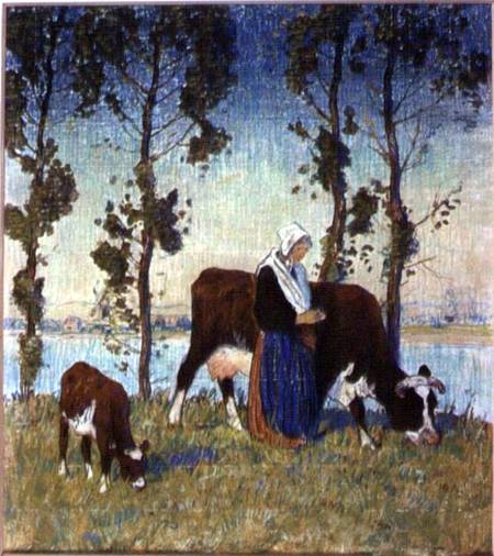 Woman with a Cow and Calf à Thomas Austen Brown