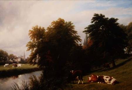 Cattle Grazing by a River à Thomas Baker