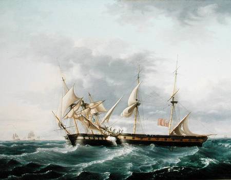 Naval Engagement between USS Wasp and HMS Frolic à Thomas Birch
