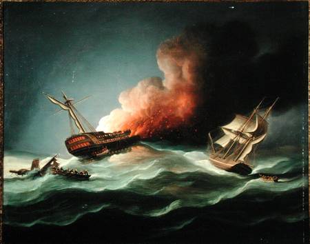 The East Indiaman Kent on Fire in the Bay of Biscay à Thomas Buttersworth