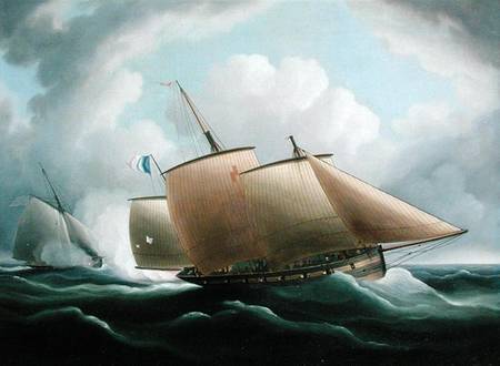 A French Lugger Pursued by an English Cutter à Thomas Buttersworth