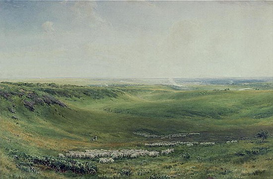 Wide Pastures, Sussex (watercolour) à Thomas Collier