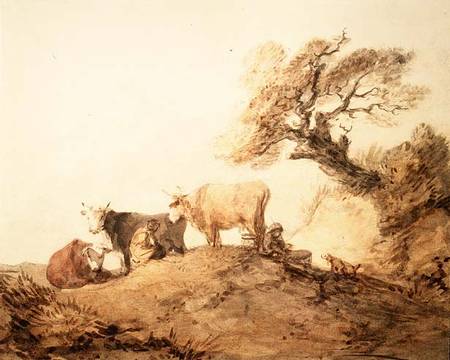 Cattle with Drovers and a Dog under a Tree à Thomas Gainsborough