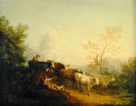 Herdsmen Driving Cattle towards a Post à Thomas Gainsborough