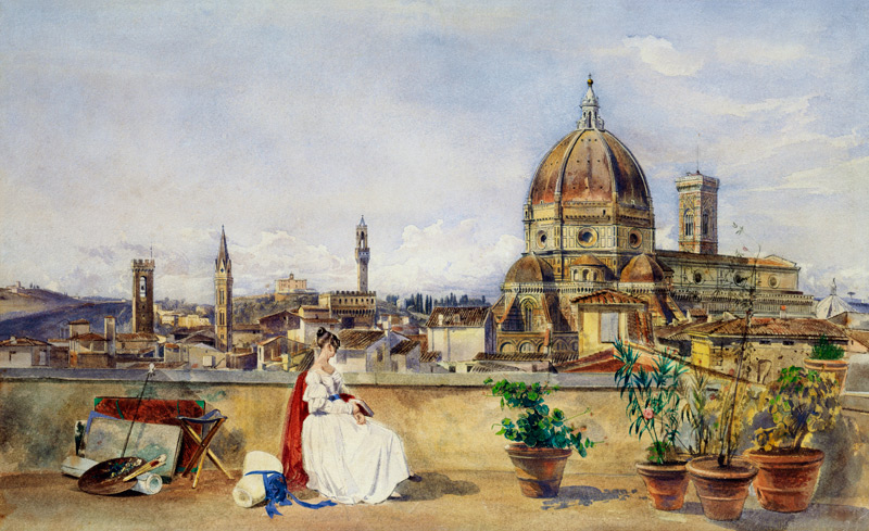 Auf einer Terrasse  mit Blick über Florenz. à Thomas Hartley Cromek