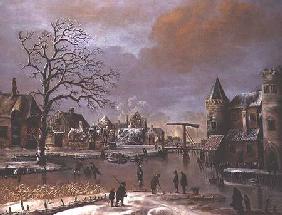 Skaters on a frozen canal