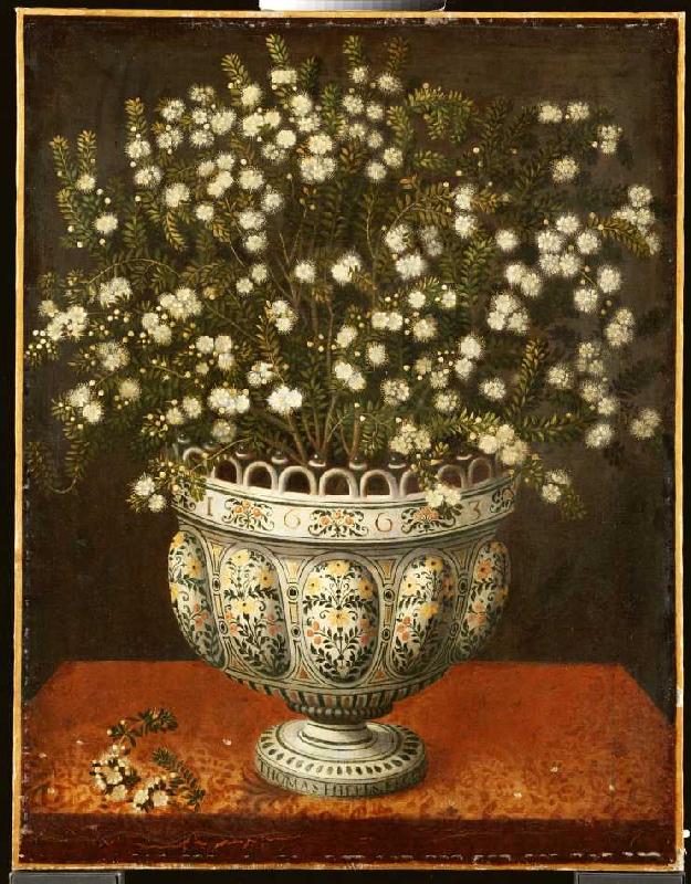 Myrtenstrauß in einer Majolika-Vase à Thomas Hiepes