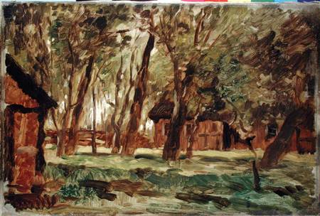 Farmstead under Trees (oil on paper) à Thomas Ludwig Herbst