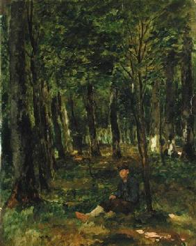Young Farmer sitting in the Forest