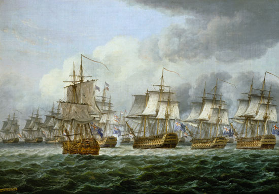 La bataille de cap St. Vincent (1797) ou avec le Doggerbank (1781) à Thomas Luny