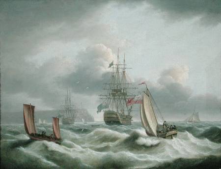 Two Deckers Lying off Berry Head à Thomas Luny