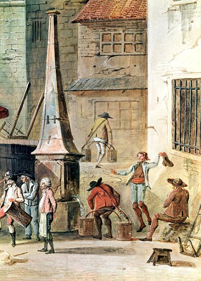 The Place de l''Apport-Paris in Front of the Grand Chatelet, detail of watercarriers, before 1802 à Thomas Naudet