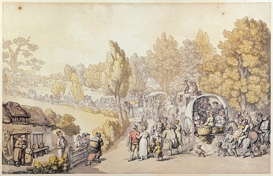 Cartoon depicting country folk leaving for the town à Thomas Rowlandson