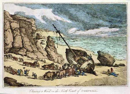 Clearing a Wreck on the North Coast of Cornwall, from 'Sketches from Nature' à Thomas Rowlandson