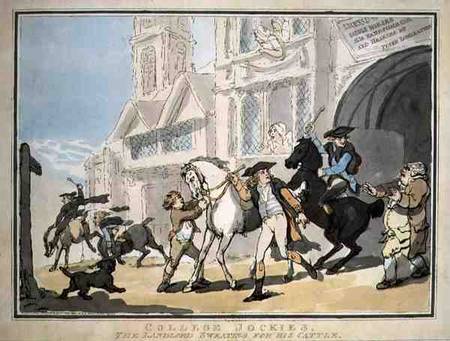 "College Jockies, The Landlord Sweating for his Cattle", pub. by E. Jackson à Thomas Rowlandson