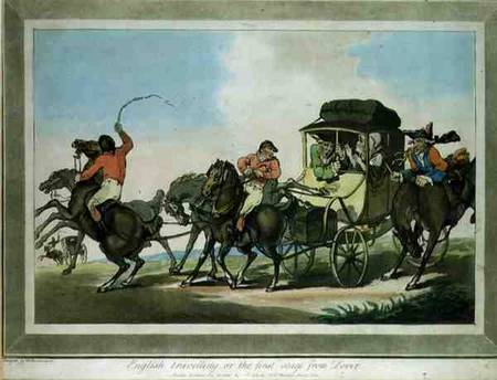 "English Travelling, or The First Stage from Dover", aquatinted by Francis Jukes (1747-1812), pub. b à Thomas Rowlandson